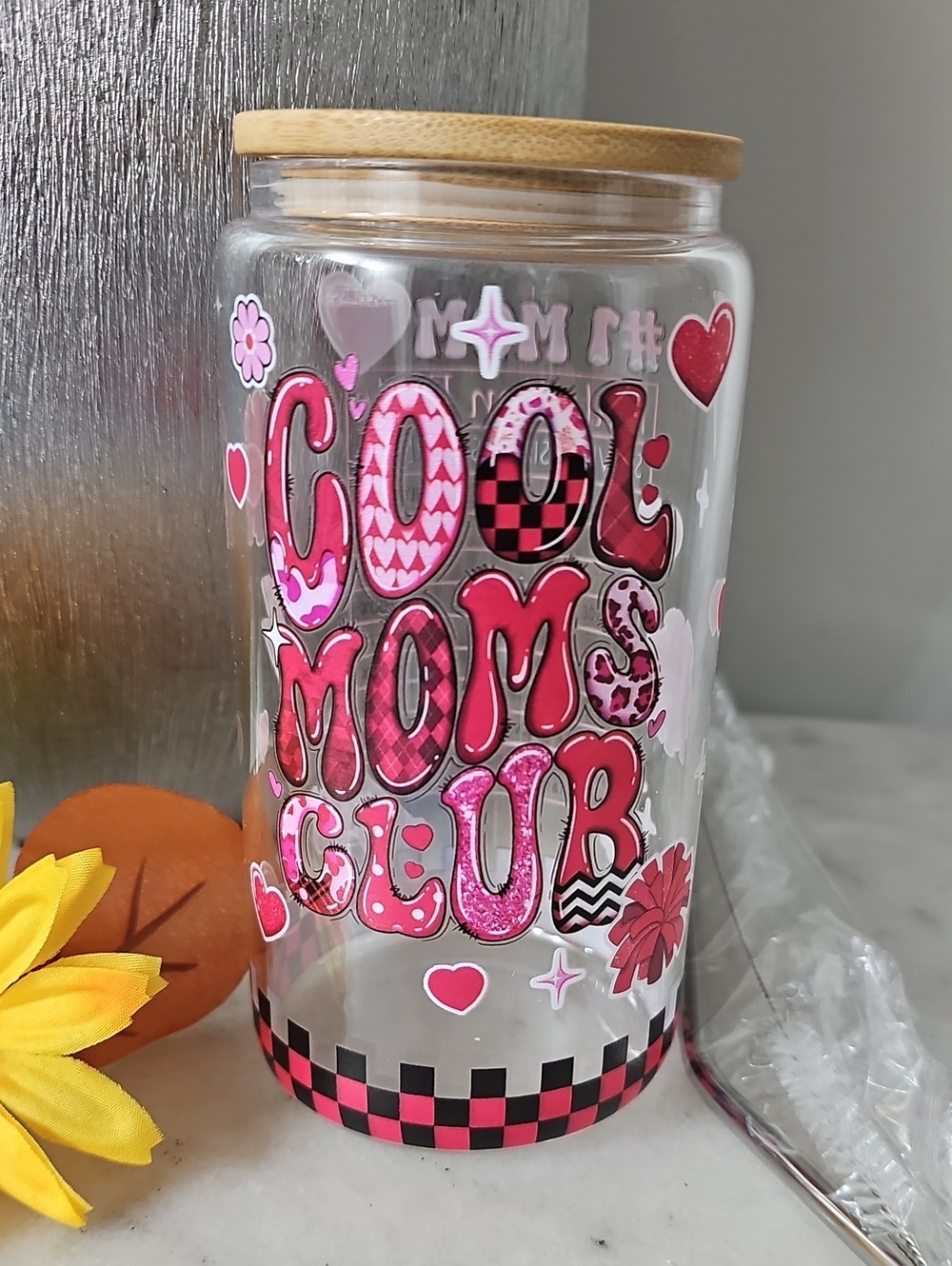 Glass Tumbler with Wooden Lid & Stainless Steel Straw